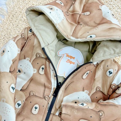 Jaqueta Little Bear Dupla Face Acolchoada com Capuz - Areia e Marrom
